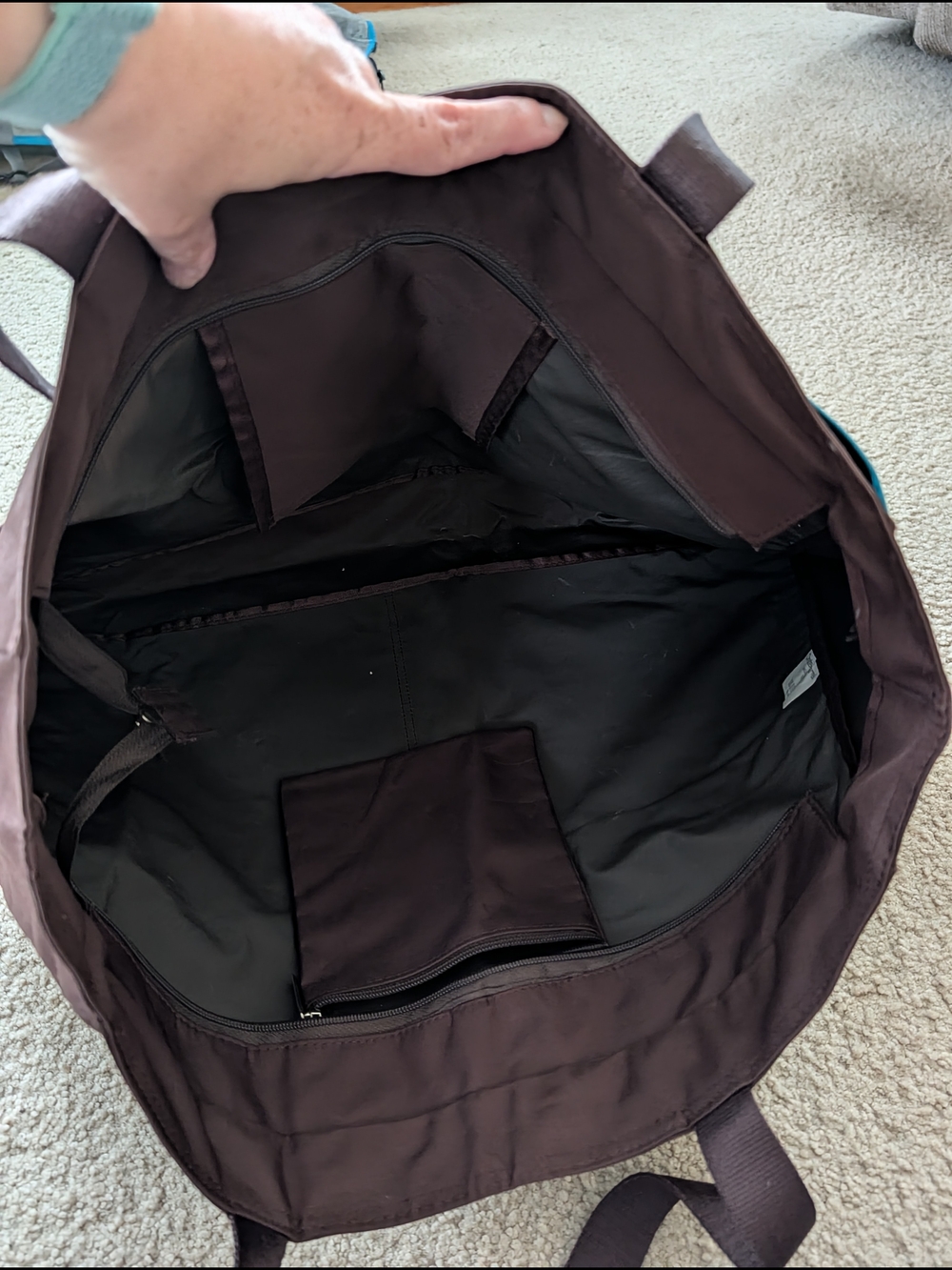 Crate & Barrel Everyday Two-Tone Canvas Tote Bag - Teal and Brown - Picture 6 of 6